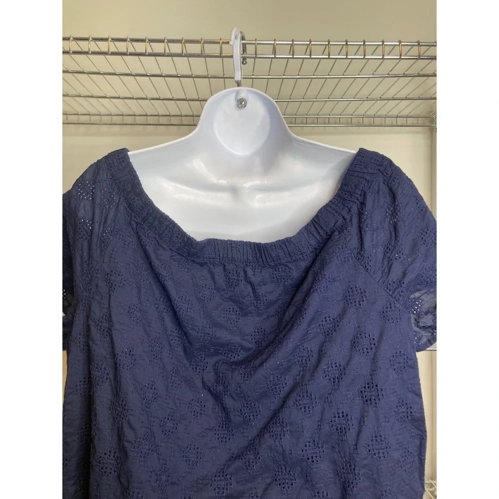 Banana Republic Womens Navy Blue‎ Eyelet Off The Shoulder Top Size L Coastal